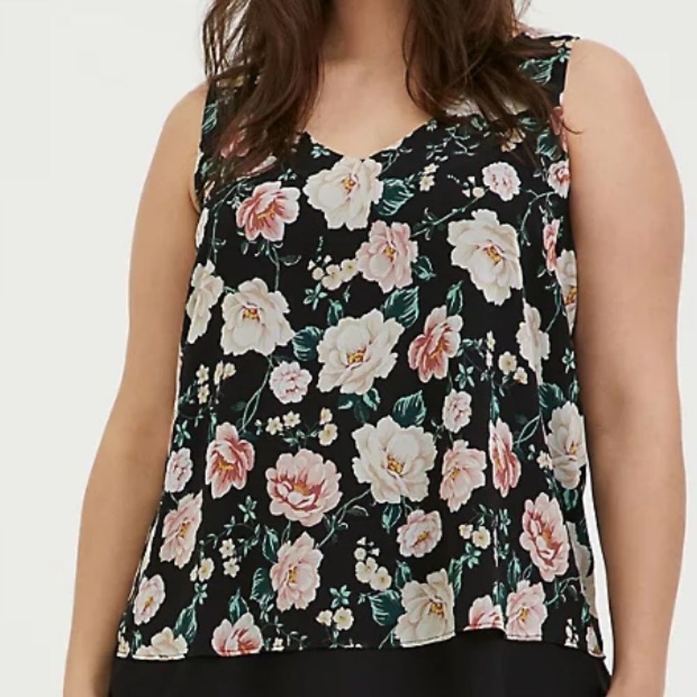 Torrid Black Floral Chiffon Double Layer Tank Top